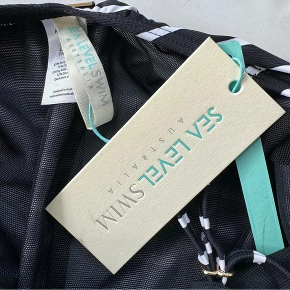 Sea Level Charmarel Lace Up Stripe Black One Piece Swimsuit Size 8 NWT - Picture 8 of 12